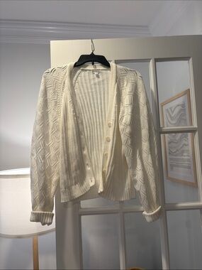 Minnie Rose Ivory Open-Knit Button Front Cardigan